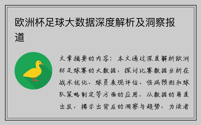 欧洲杯足球大数据深度解析及洞察报道